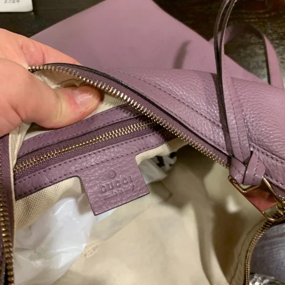 💕Authenic Gucci Mauve Leather Hobo Shoulder Tote Convertible Detachable Strap - Picture 2 of 13